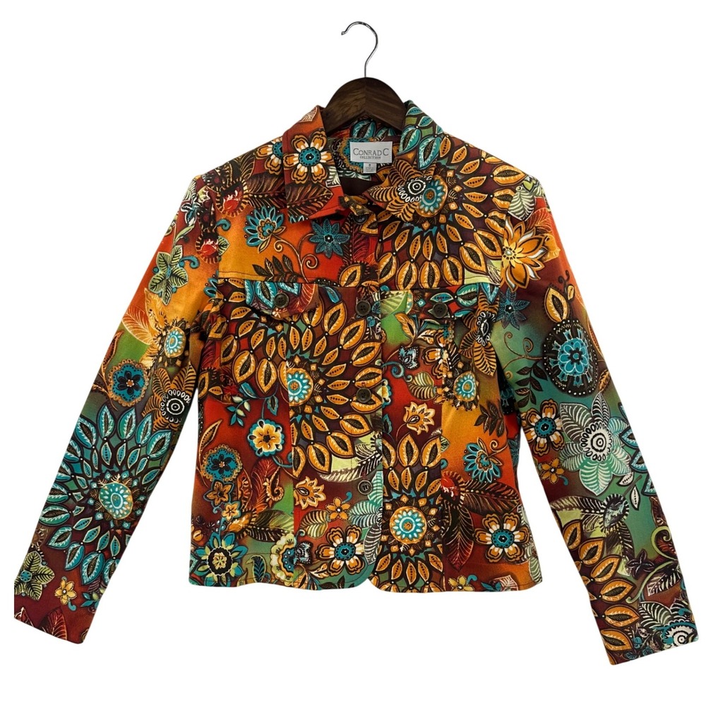 Conrad C Collection Floral Jacket Women's‎ Size 8 Brown Orange Teal